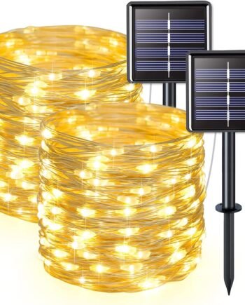 2 Pack Solar String Lights Outdoor Waterproof, Each 33FT 100 LED Warm White Christmas Lights, Waterproof 8 Modes Copper Wire  Light for Outside Patio Tree Yard Garden Decorations